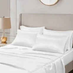Bed Sheets-Kirkland's Home Satin 6-Pc. Queen Sheet Set White