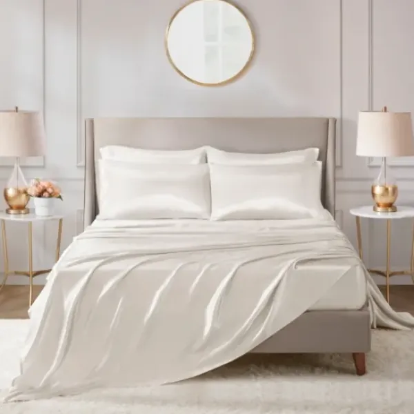 Bed Sheets-Kirkland's Home Satin 6-Pc. Queen Sheet Set Ivory