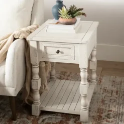 Accent & End Tables-Kirkland's Home Savannah Cream Distressed Side Table Ivory