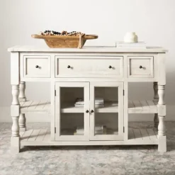 Entryway Furniture-Kirkland's Home Savannah Cream Distressed Cabinet Ivory