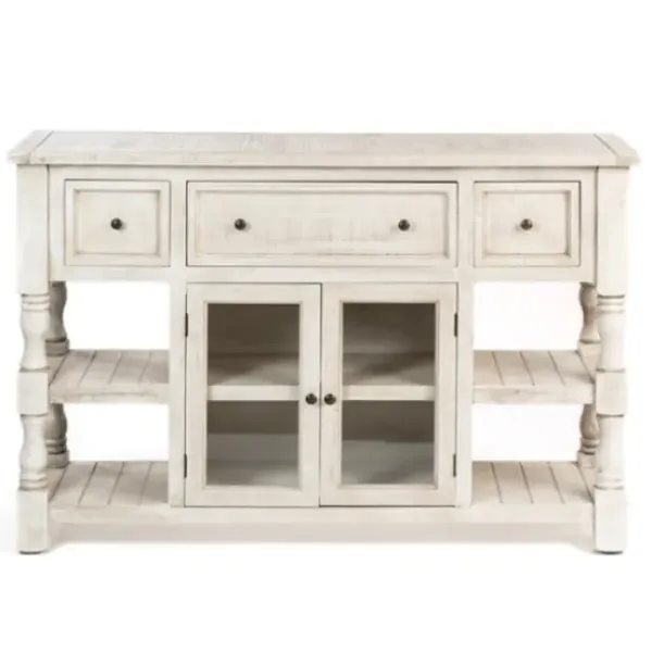 Entryway Furniture-Kirkland's Home Savannah Cream Distressed Cabinet Ivory