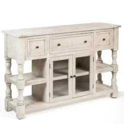 Entryway Furniture-Kirkland's Home Savannah Cream Distressed Cabinet Ivory