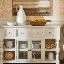 Entryway Furniture-Kirkland's Home Savannah Cream Distressed Cabinet Ivory