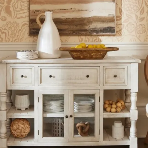 Entryway Furniture-Kirkland's Home Savannah Cream Distressed Cabinet Ivory