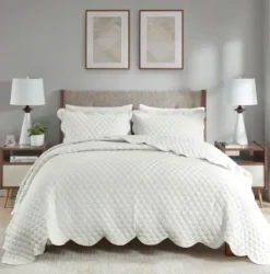 Quilts-Kirkland's Home Scalloped Crinkle 3-Pc. Cali King Quilt Set Ivory