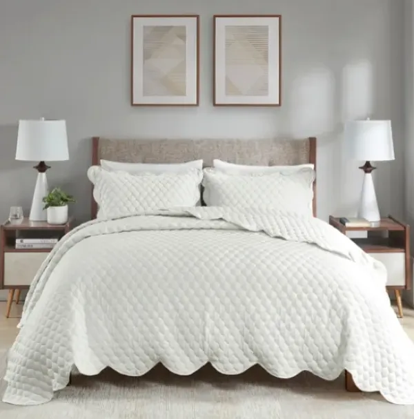 Quilts-Kirkland's Home Scalloped Crinkle 3-Pc. Cali King Quilt Set Ivory