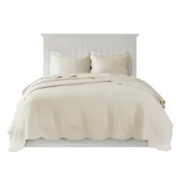 Bedspreads & Coverlets-Kirkland's Home Scalloped Monica 3-Pc. Queen Coverlet Set Ivory