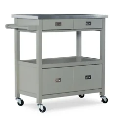 Kitchen Islands & Bar Carts-Kirkland's Home Scarlett Rolling 2-Door Steel Top Kitchen Cart