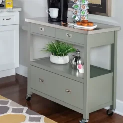 Kitchen Islands & Bar Carts-Kirkland's Home Scarlett Rolling 2-Door Steel Top Kitchen Cart