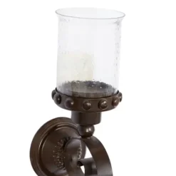 Sconces-Kirkland's Home Scrolled Wrought Iron And Glass Hurricane Sconce