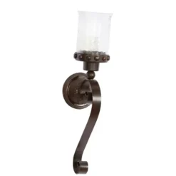 Sconces-Kirkland's Home Scrolled Wrought Iron And Glass Hurricane Sconce