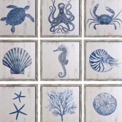 Framed Art-Kirkland's Home Sea Creatures Framed Wood Art Prints, Set Of 9 Blue/White