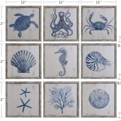 Framed Art-Kirkland's Home Sea Creatures Framed Wood Art Prints, Set Of 9 Blue/White