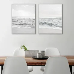 Framed Art-Kirkland's Home Seafoam Gentle Tides 2-Pc. Framed Wall Art Set Gray/White