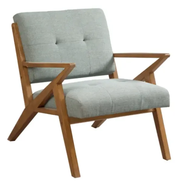 Accent Chairs-Kirkland's Home Seafoam Mid-Century Pecan Finish Accent Chair Blue/Green