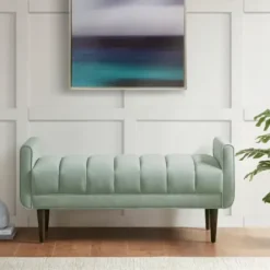 Benches & Ottomans-Kirkland's Home Seafoam Velvet Bench Green