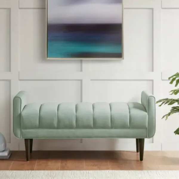 Benches & Ottomans-Kirkland's Home Seafoam Velvet Bench Green