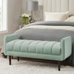 Benches & Ottomans-Kirkland's Home Seafoam Velvet Bench Green