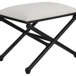 Benches & Ottomans-Kirkland's Home Seat And Black Metal Ottoman White