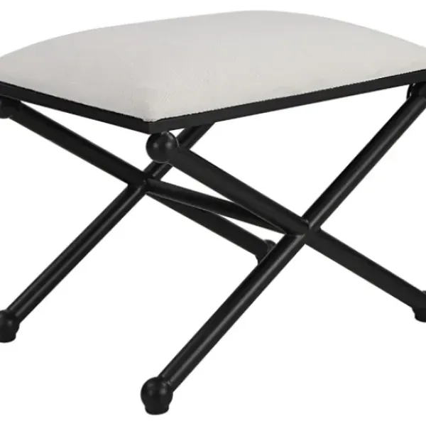 Benches & Ottomans-Kirkland's Home Seat And Black Metal Ottoman White
