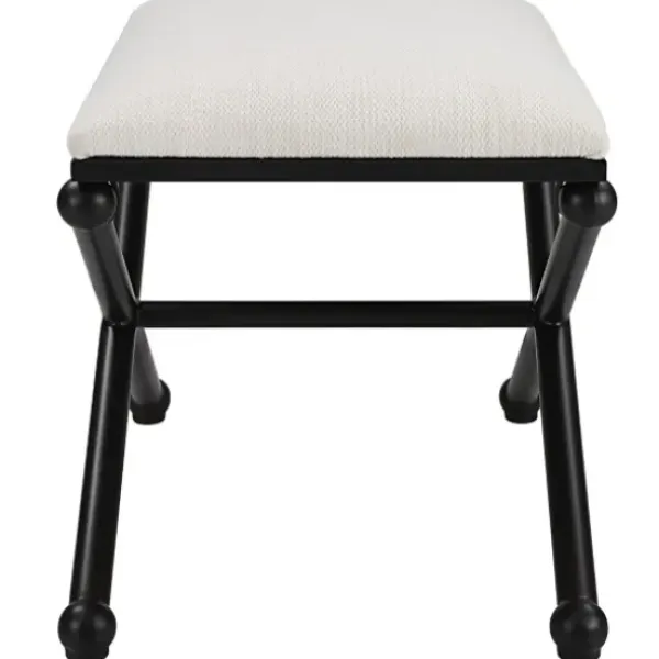 Benches & Ottomans-Kirkland's Home Seat And Black Metal Ottoman White