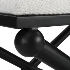 Benches & Ottomans-Kirkland's Home Seat And Black Metal Ottoman White