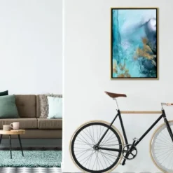 Framed Art-Kirkland's Home Seawall Waves Abstract Canvas Framed Art Blue/White/Gold