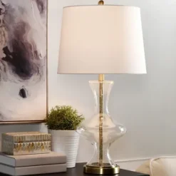 Table Lamps-Kirkland's Home Seeded Glass And Gold Table Lamp White