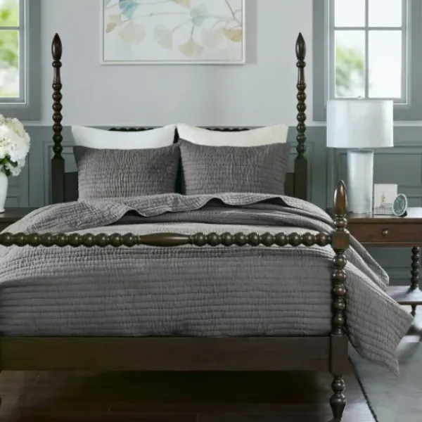 Bedspreads & Coverlets-Kirkland's Home Serene Quilted 3-Pc. King Coverlet Set Gray