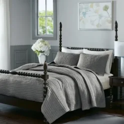 Bedspreads & Coverlets-Kirkland's Home Serene Quilted 3-Pc. King Coverlet Set Gray