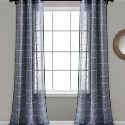 Curtains & Drapes-Kirkland's Home Sheer Navy Textured Curtain Panel Set, 84 In. Blue