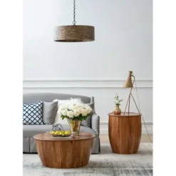 Accent & End Tables-Kirkland's Home Sheesham And Mango Wood Drum Accent Table