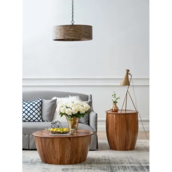 Accent & End Tables-Kirkland's Home Sheesham And Mango Wood Drum Accent Table