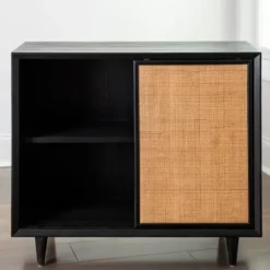 Cabinets & Sideboards-Kirkland's Home Shelby And Natural Cane Cabinet Black
