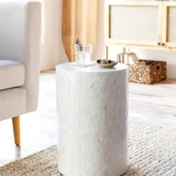 Accent & End Tables-Kirkland's Home Shell Cylinder Frame Accent Table White