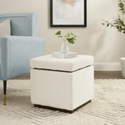 Benches & Ottomans-Kirkland's Home Sherpa Cube Storage Ottoman Ivory