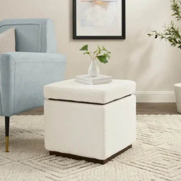 Benches & Ottomans-Kirkland's Home Sherpa Cube Storage Ottoman Ivory