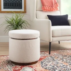 Benches & Ottomans-Kirkland's Home Sherpa Upholstered Storage Ottoman White