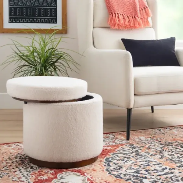 Benches & Ottomans-Kirkland's Home Sherpa Upholstered Storage Ottoman White