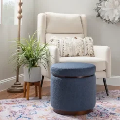 Benches & Ottomans-Kirkland's Home Sherpa Upholstered Storage Ottoman Blue