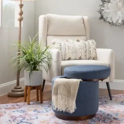 Benches & Ottomans-Kirkland's Home Sherpa Upholstered Storage Ottoman Blue