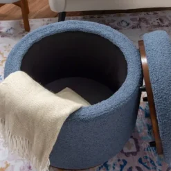 Benches & Ottomans-Kirkland's Home Sherpa Upholstered Storage Ottoman Blue