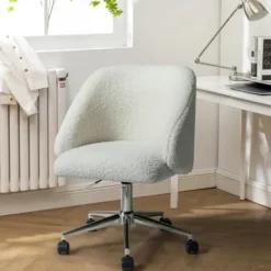 Office Furniture-Kirkland's Home Sherpa Upholstered Swivel Office Chair White