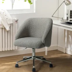 Office Furniture-Kirkland's Home Sherpa Upholstered Swivel Office Chair Gray