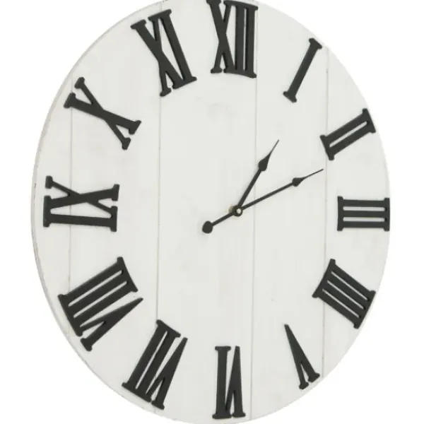 Clocks-Kirkland's Home Shiplap Whitewashed Wooden Wall Clock