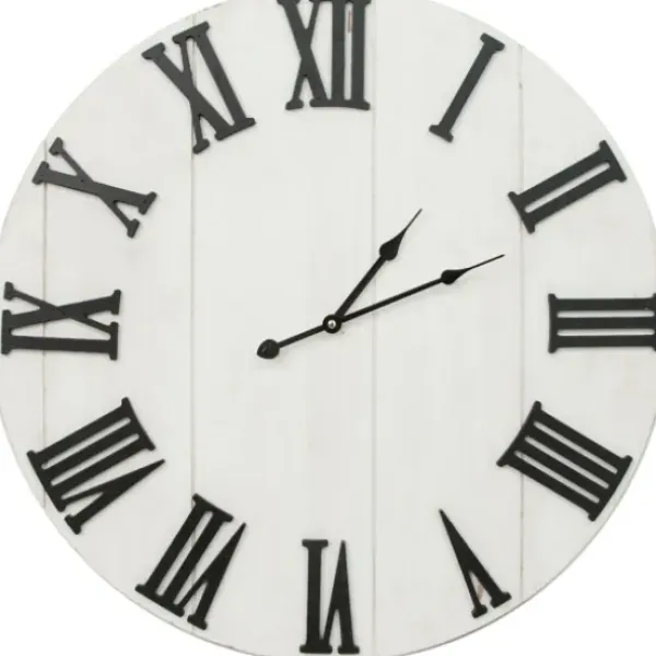 Clocks-Kirkland's Home Shiplap Whitewashed Wooden Wall Clock