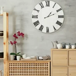 Clocks-Kirkland's Home Shiplap Whitewashed Wooden Wall Clock