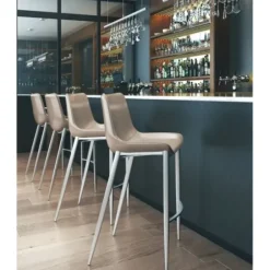 Bar Stools & Counter Height Stools-Kirkland's Home Silver & Beige Faux Leather Bar Stools, Set Of 2 Tan