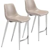 Bar Stools & Counter Height Stools-Kirkland's Home Silver & Beige Leather Counter Stools, Set Of 2 Tan