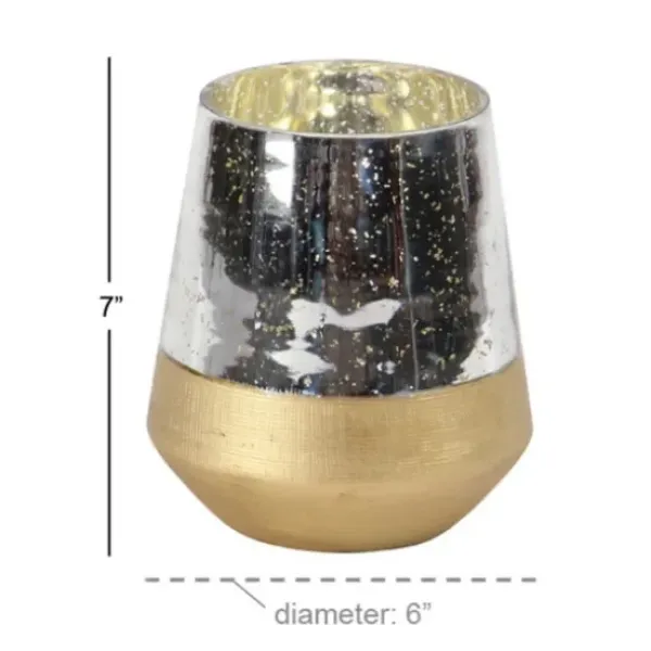 Candle Holders-Kirkland's Home Silver And Gold Pillar Candle Holder, 7 In. Silver/Gold